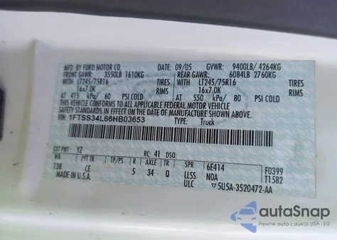 2006 Ford E-350 Super Duty Commercial/Recreational z USA, uszkodzony, nr VIN 1FTSS34L66HB03653